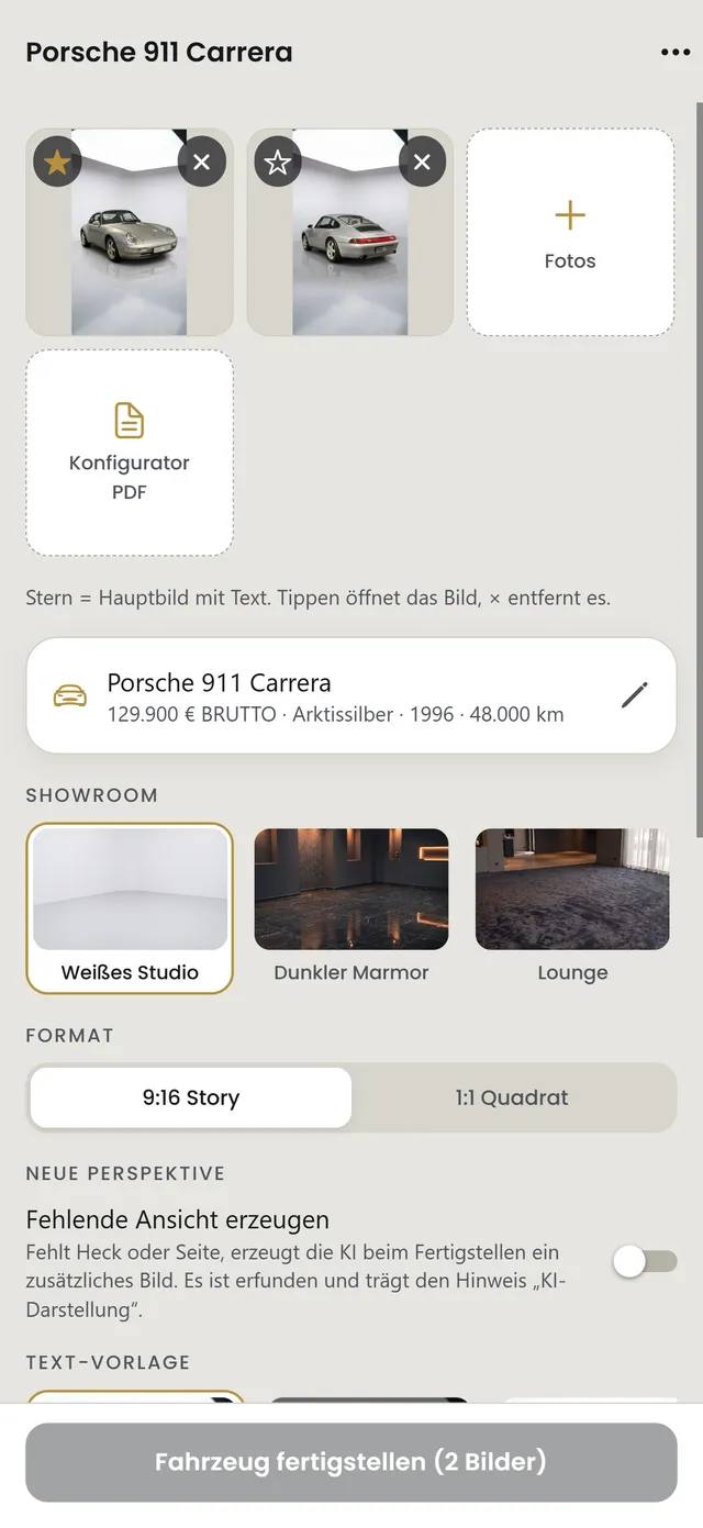 Neues Fahrzeug: Fotos, Konfigurator-PDF, Showroom und Format